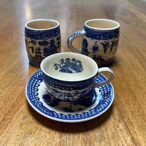 Antique Japanese tea cup and saucer and 2 mugs, WW2 era